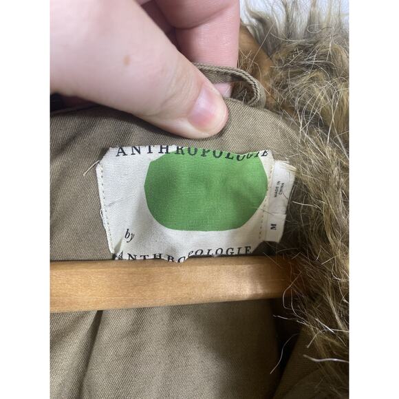 Anthropologie Faux Fur Trimmed Field Jacket Medium Military Boho Belted Womens - Picture 7 of 10